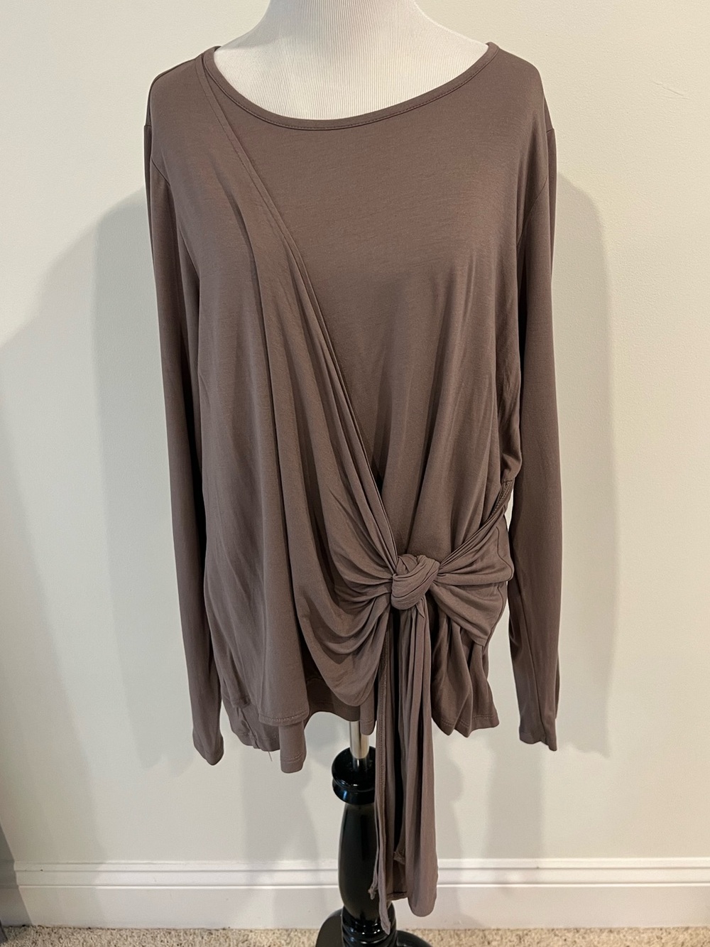 Worthington Taupe Brown Long Sleeve Wrap Tee Shirt Womens Sz XL